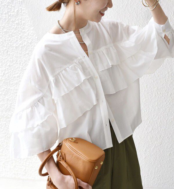 SHIPS any「SHIPS any:〈洗濯機可能〉ボイル フリル バンドカラー シャツ ブラウス 2」|シャツ・ブラウス|