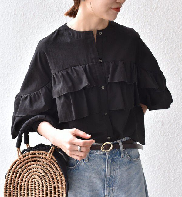 SHIPS any「SHIPS any:〈洗濯機可能〉ボイル フリル バンドカラー シャツ ブラウス 2」|シャツ・ブラウス|