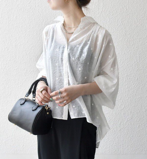 SHIPS any「SHIPS any:〈手洗い可能〉シアー ドット レギュラーカラー ギャザー シャツ」|シャツ・ブラウス|