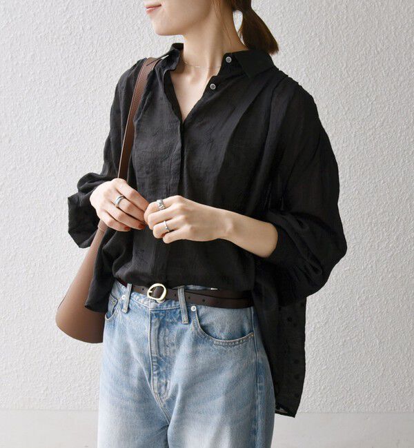 SHIPS any「SHIPS any:〈手洗い可能〉シアー ドット レギュラーカラー ギャザー シャツ」|シャツ・ブラウス|