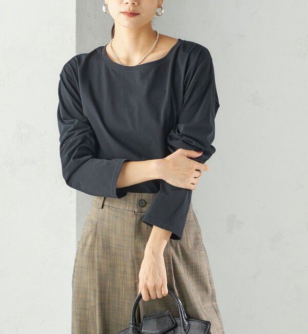 SHIPS for women「ワイド クルーネック コットン ロング スリーブ TEE」|Tシャツ・カットソー|ブラック