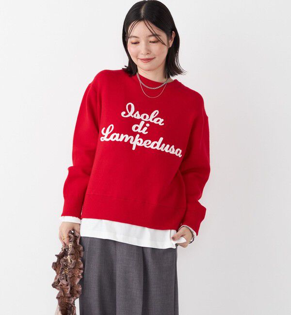 SHIPS Colors 「SHIPS Colors:〈手洗い可能〉スウェット ライク サガラ ロゴ ニット◇」|ニット・セーター|レッド