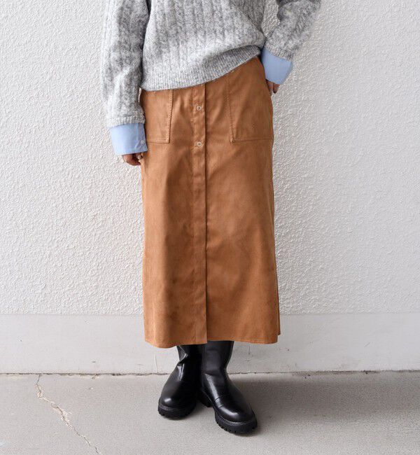 SHIPS Colors 「SHIPS Colors:フェイクスエード（ポリエステル）スカート◇」|台形|ベージュ