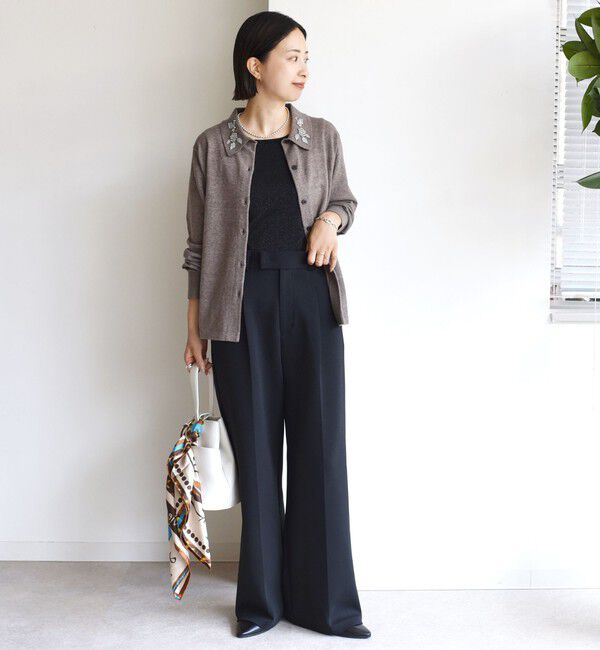 SHIPS for women「【WEB限定】〈手洗い可能〉ビーズ 刺しゅう 襟付 ニット カーディガン」|カーディガン|