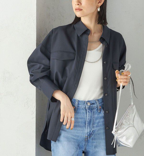 SHIPS for women「《予約》〈手洗い可能〉トロピカル ポケット シャツ（セットアップ対応）」|シャツ・ブラウス|ネイビー