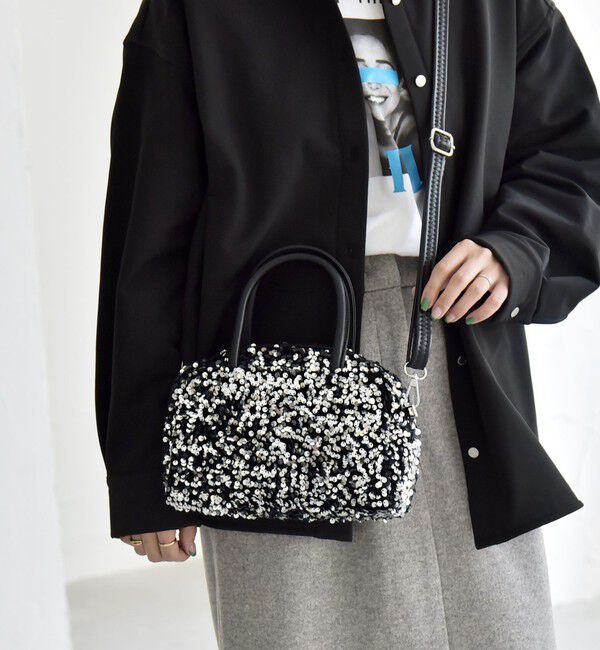 quaranciel「quaranciel: 2way スパンコール スクエア ボストン ショルダーバッグ」|ショルダー・メッセンジャー|