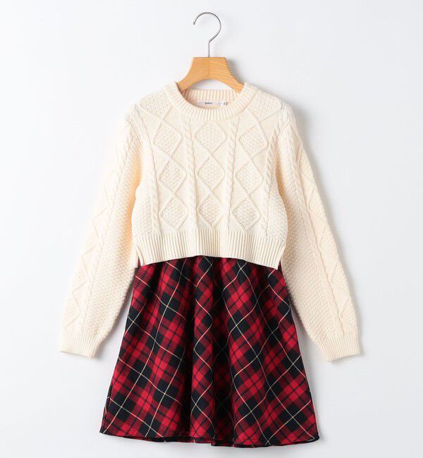SHIPS KIDS「SHIPS KIDS:140～150cm /〈洗濯機可能〉ケーブルニット ドッキング ワンピース」|ワンピース|オフホワイト