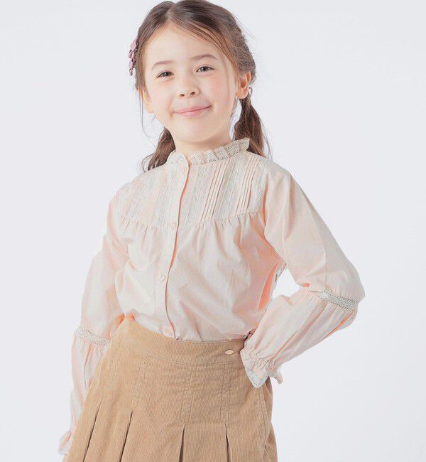 SHIPS KIDS「SHIPS KIDS:100～130cm / ピンタック レース ブラウス」|シャツ・ブラウス|ピンクベージュ