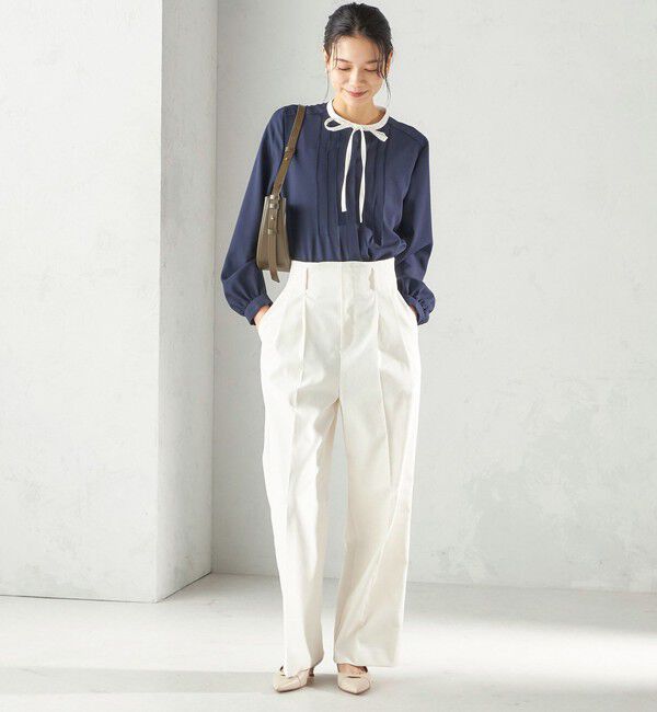 SHIPS for women「《予約》〈UVカット・吸水速乾・手洗い可能〉綿麻混 オックス 2タック ストレート パンツ」|その他|