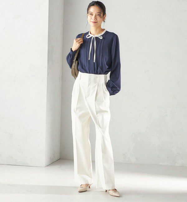 SHIPS for women「《予約》〈UVカット・吸水速乾・手洗い可能〉綿麻混 オックス 2タック ストレート パンツ」|その他|