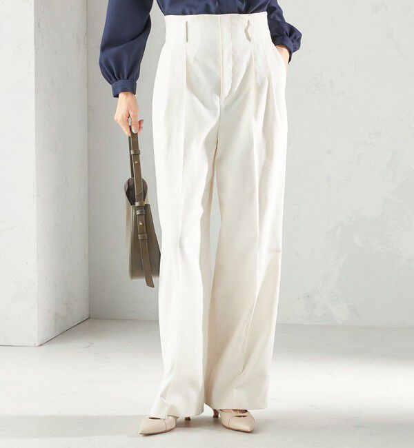 SHIPS for women「《予約》〈UVカット・吸水速乾・手洗い可能〉綿麻混 オックス 2タック ストレート パンツ」|その他|