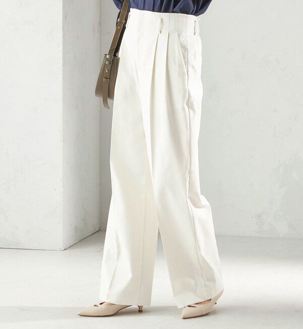 SHIPS for women「《予約》〈UVカット・吸水速乾・手洗い可能〉綿麻混 オックス 2タック ストレート パンツ」|その他|