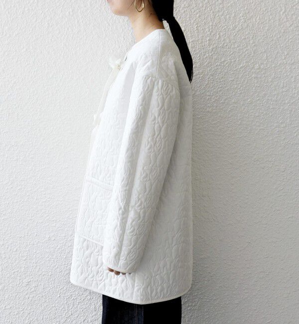 SHIPS any「《予約》SHIPS any: キルティング ステッチ ノーカラー ミディ コート」|ノーカラーコート|