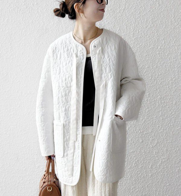 SHIPS any「《予約》SHIPS any: キルティング ステッチ ノーカラー ミディ コート」|ノーカラーコート|