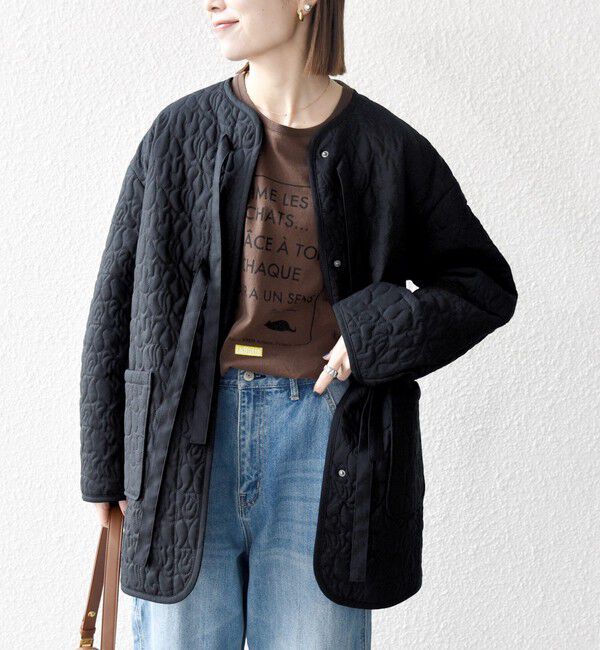 SHIPS any「《予約》SHIPS any: キルティング ステッチ ノーカラー ミディ コート」|ノーカラーコート|