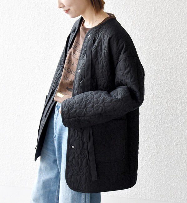 SHIPS any「《予約》SHIPS any: キルティング ステッチ ノーカラー ミディ コート」|ノーカラーコート|