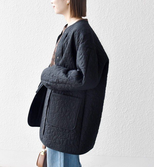 SHIPS any「《予約》SHIPS any: キルティング ステッチ ノーカラー ミディ コート」|ノーカラーコート|