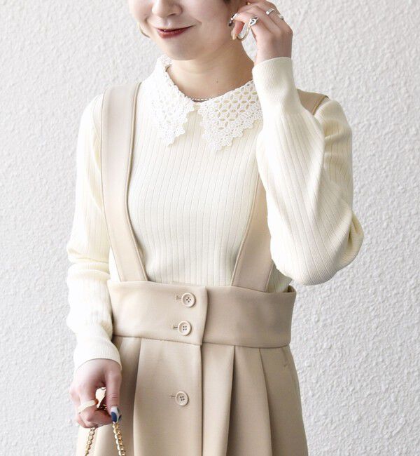 SHIPS any「《予約》SHIPS any:〈手洗い可能〉2WAY レース カラー リブ ニット プルオーバー」|ニット・セーター|