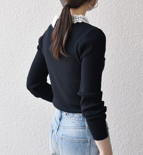 SHIPS any「《予約》SHIPS any:〈手洗い可能〉2WAY レース カラー リブ ニット プルオーバー」|ニット・セーター|