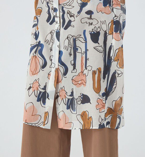 TOMORROWLAND collection「ブルーナリーフプリント ギャザーパフショルダーワンピース」|ワンピース|