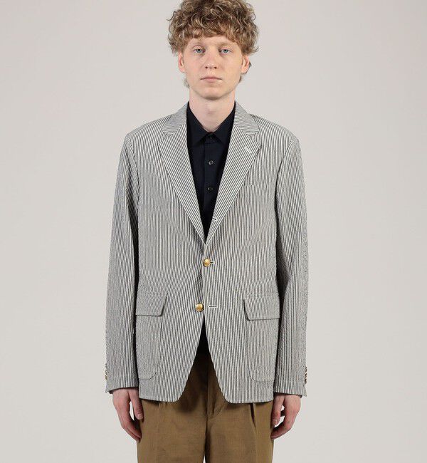 TOMORROWLAND MENS「ウールポリエステル サッカー シングルブレステッド3Bジャケット」|テーラードジャケット|