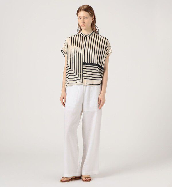 GALERIE VIE「ストライプシルクストレッチ スタンドネックボックスシャツ」|シャツ・ブラウス|