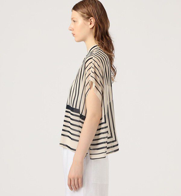 GALERIE VIE「ストライプシルクストレッチ スタンドネックボックスシャツ」|シャツ・ブラウス|