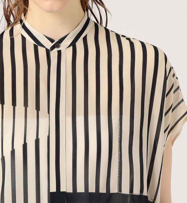 GALERIE VIE「ストライプシルクストレッチ スタンドネックボックスシャツ」|シャツ・ブラウス|
