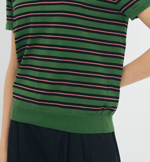 CABaN「コットンストライプ ポロハーフスリーブプルオーバー」|ニット・セーター|