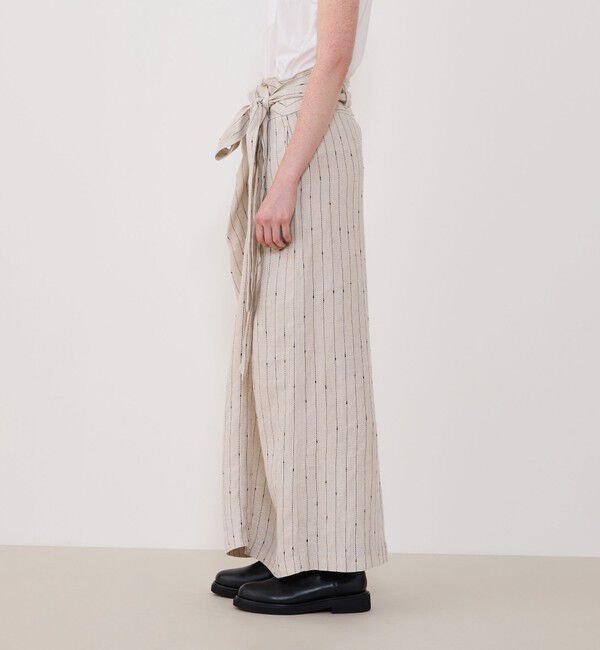 GALERIE VIE「リネンシルクノットストライプ ラップマキシスカート」|タイト|