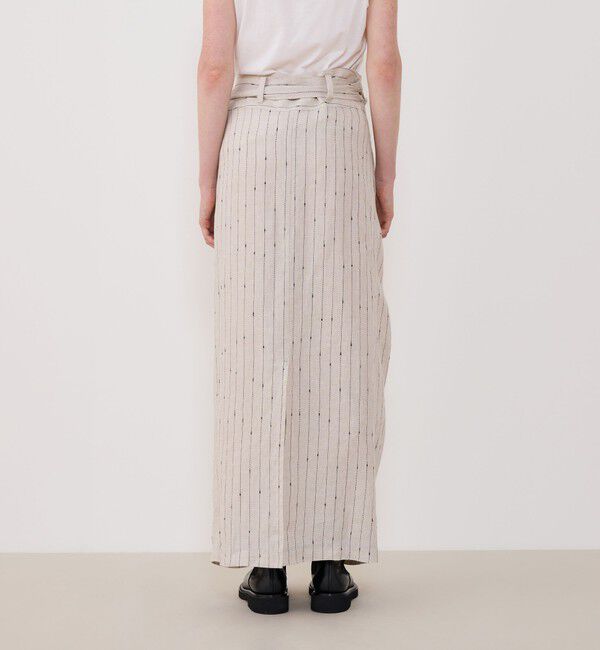 GALERIE VIE「リネンシルクノットストライプ ラップマキシスカート」|タイト|