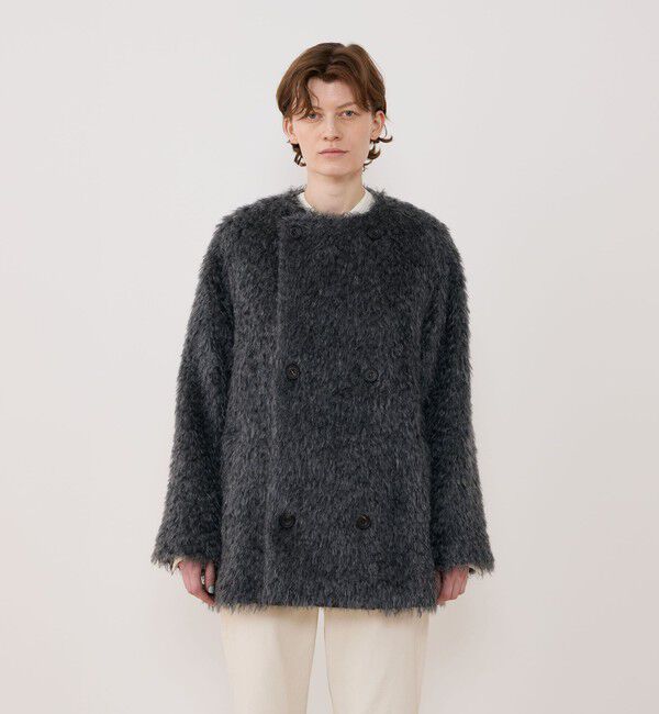 GALERIE VIE「ルスクアンゴラ カラーレスコート」|ノーカラーコート|