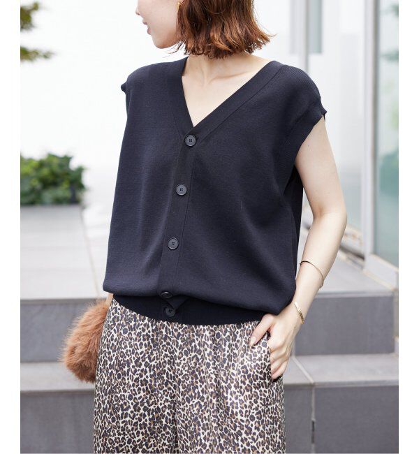 SLOBE IENA「《WEB限定/追加》総針Vネック ニットベスト」|ベスト・ジレ|ブラック