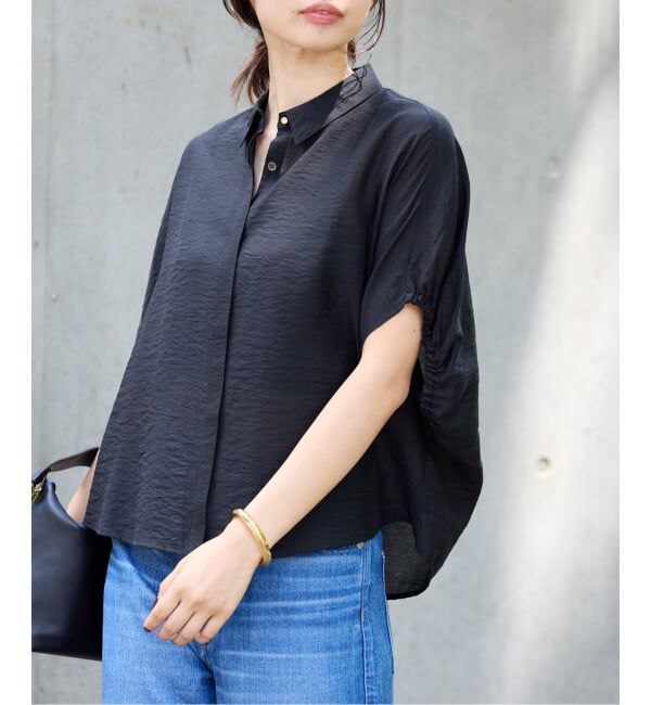 IENA「《追加》リネン混 襟付きブラウス」|シャツ・ブラウス|ブラック