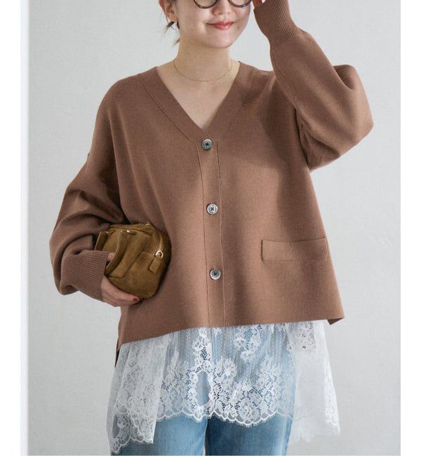 IENA「《追加4》スーパーファインスムース ショートカーディガン」|カーディガン|キャメル