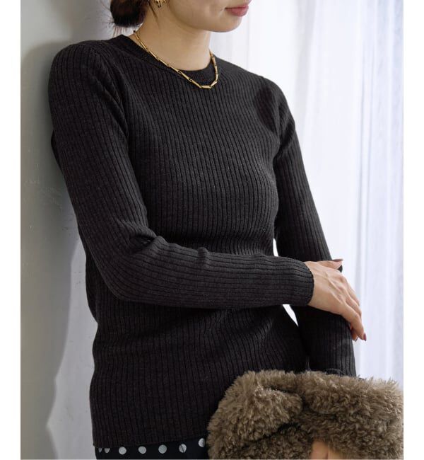 IENA「EXメリノリブ クルーネックプルオーバー」|ニット・セーター|ブラック A