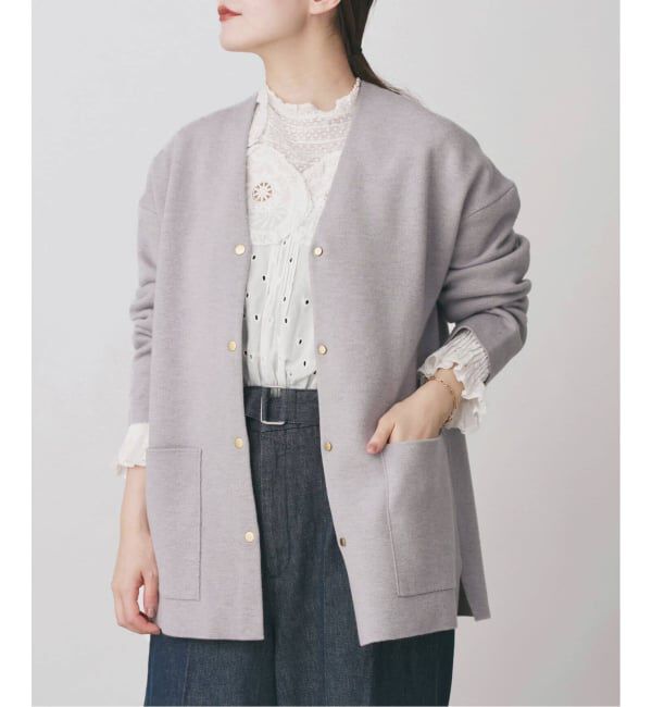 IENA「《追加》ドットボタンVネックカーディガン」|カーディガン|