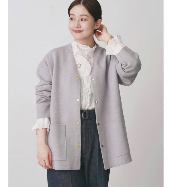 IENA「《追加》ドットボタンVネックカーディガン」|カーディガン|