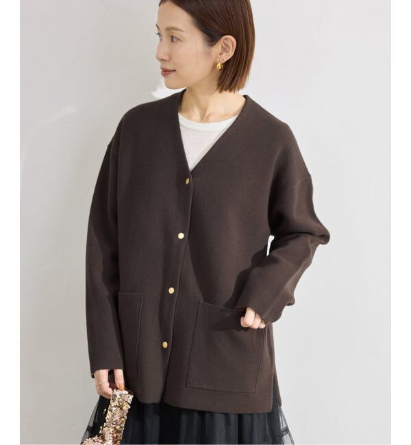 IENA「《追加》ドットボタンVネックカーディガン」|カーディガン|
