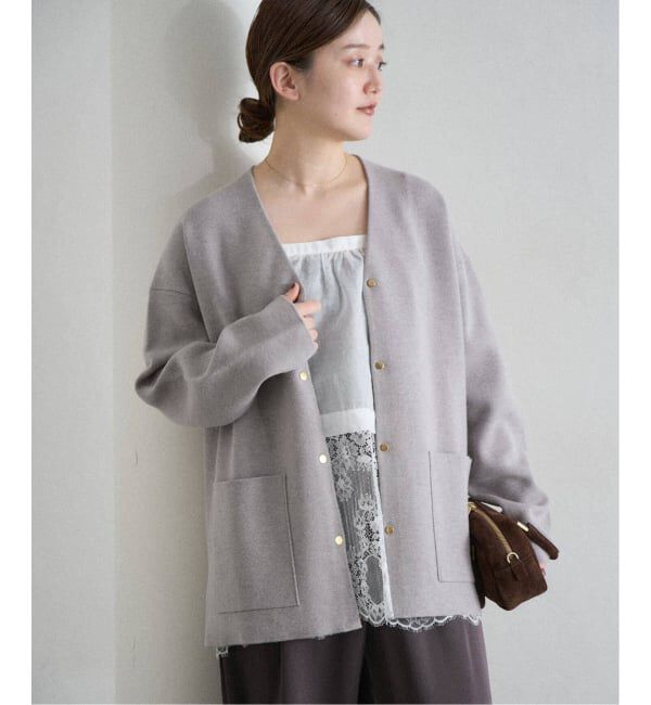 IENA「《追加》ドットボタンVネックカーディガン」|カーディガン|