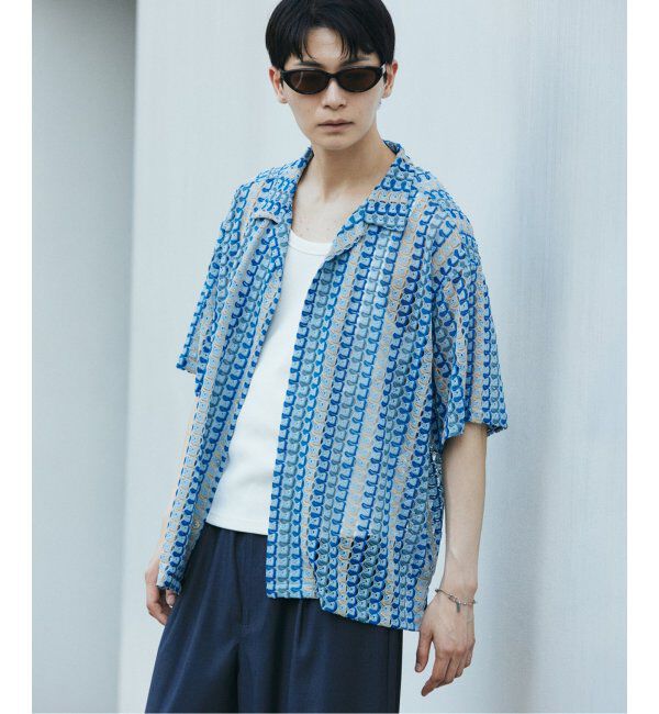 JOURNAL STANDARD「アブストラクト レース 半袖 シャツ」|シャツ・ブラウス|サックスブルー