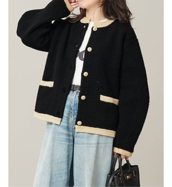 journal standard L'essage「《SP》【金子綾さん着用】バイカラーボアカーディガン」|カーディガン|ブラック