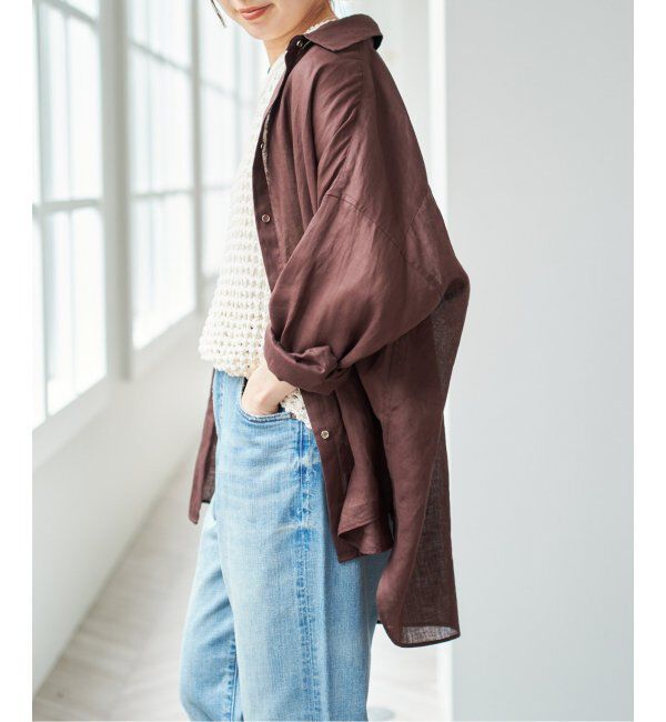 Spick and Span「《追加2》80リネンカシュクールビッグシャツ」|シャツ・ブラウス|