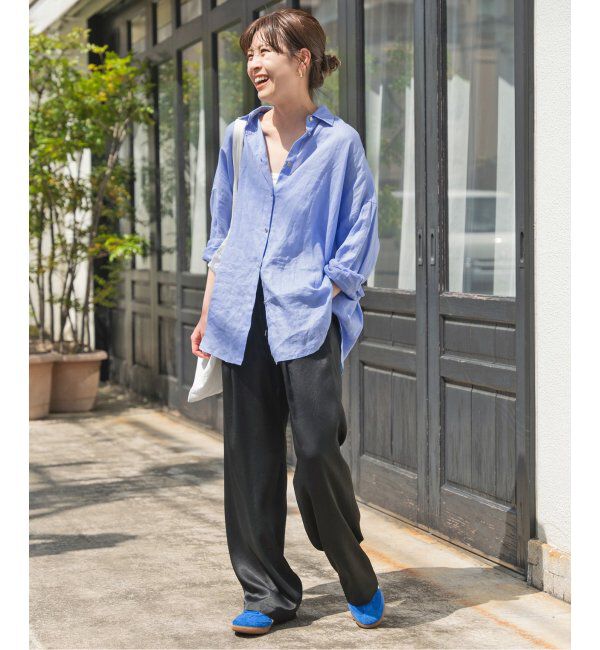 Spick and Span「《追加2》80リネンカシュクールビッグシャツ」|シャツ・ブラウス|