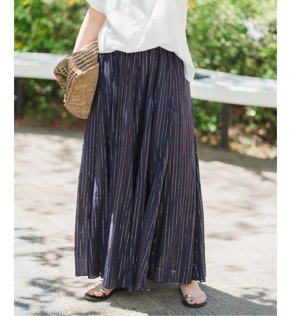 Spick and Span「HYU ストライプギャザーフレアスカート」|スカート|