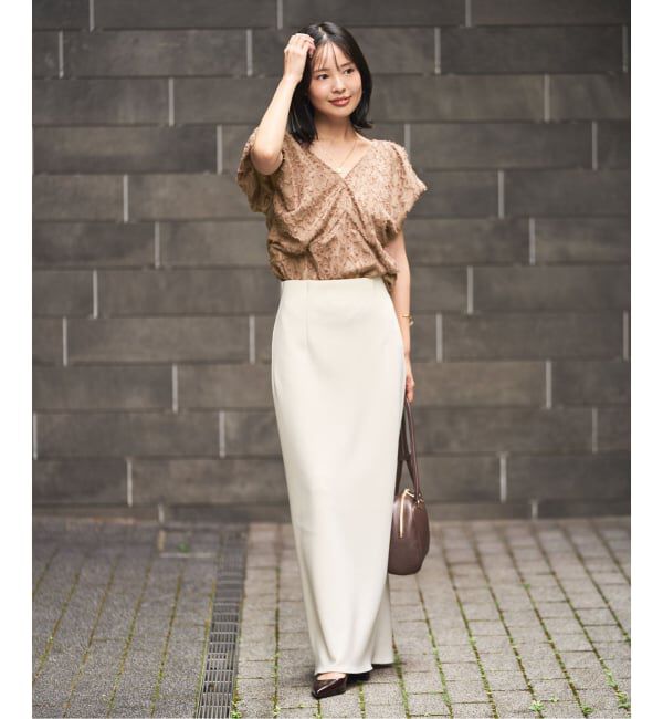 NOBLE「【洗える】レオパードジャガードデコルテVブラウス」|シャツ・ブラウス|