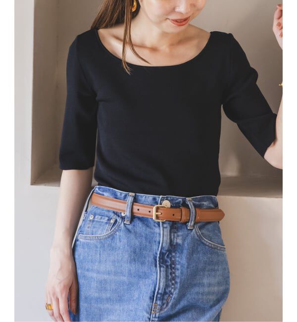 NOBLE「【洗える】14Gデコルテハーフスリーブニット」|ニット・セーター|ブラック