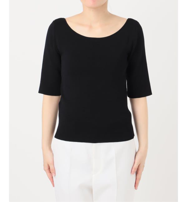 NOBLE「【洗える】14Gデコルテハーフスリーブニット」|ニット・セーター|