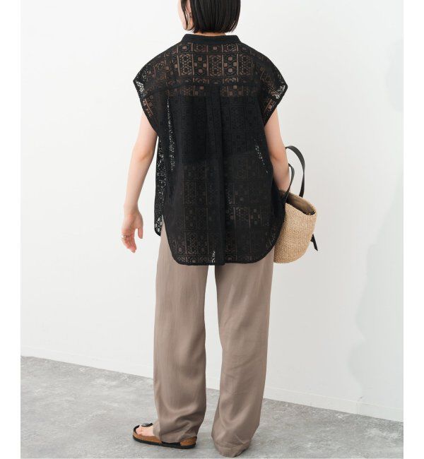 Spick and Span「《WEB限定 / 追加3》PEレースフレンチスリーブシャツ」|シャツ・ブラウス|