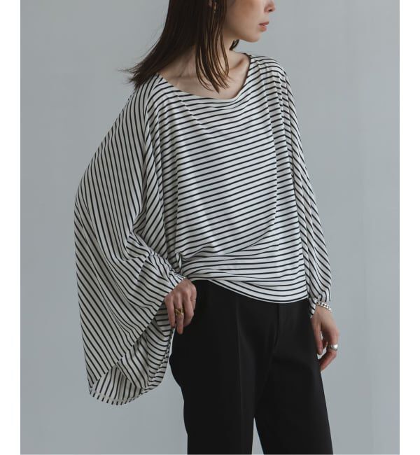 NOBLE「《追加》ELENI/エルニ ボーダードレープTシャツ」|Tシャツ・カットソー|ホワイト